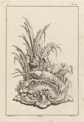 Ornament met schelp, kreeft en oesters, Pierre Quentin Chedel, Juste Aurèle Meissonnier, 1738 - 1749 Canvas Print