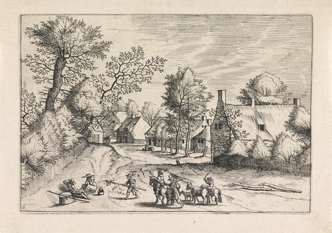 Village Road with a Resting Couple, Johannes or Lucas van Doetechum, 1610 - before 1676 Canvas Print