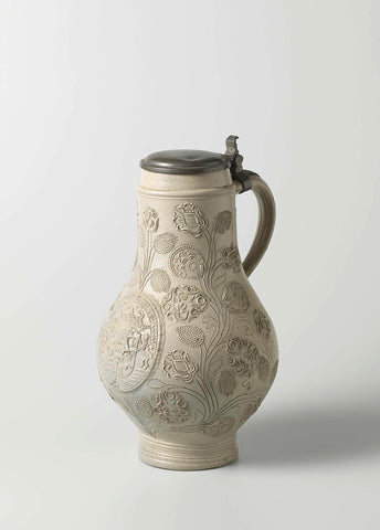 Jug with a coat of arms among floral scrolls, anonymous, c. 1692 - c. 1720 Canvas Print