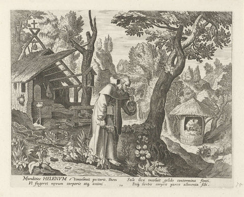 Helenus of Troyes as a hermit, Johann Sadeler (I), 1585 - 1588 Canvas Print