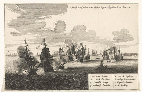 Battle of Livorno between the State fleet under Van Galen and the English fleet under Appleton, 1653, anonymous, 1653 Canvas Print