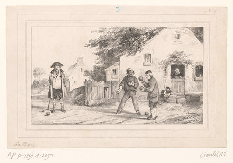 Three Men Play Pétanque, Nicolas Toussaint Charlet, 1837 Canvas Print