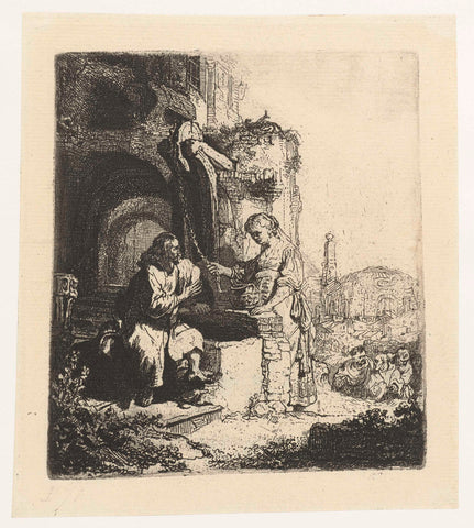 Christ and the woman of Samaria among ruins, Rembrandt van Rijn, 1850 - 1906 Canvas Print