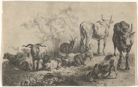 Landscape with cattle and a milkmaid, Jan van Noordt (1623-1676), 1644 - 1676 Canvas Print