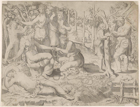 Flora gives a wreath, Giulio Bonasone, 1501 - 1580 Canvas Print