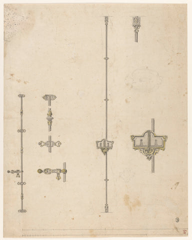 Design for the metal locks of a window and a door, anonymous, c. 1700 - c. 1724 Canvas Print