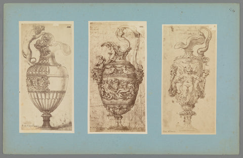 Three photo reproductions of drawings of vases, anonymous, c. 1875 - c. 1900 Canvas Print