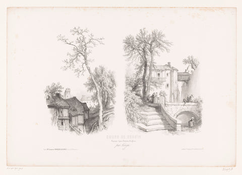 Two faces on a piece of a village, Fortuné Férogio, 1845 - 1846 Canvas Print