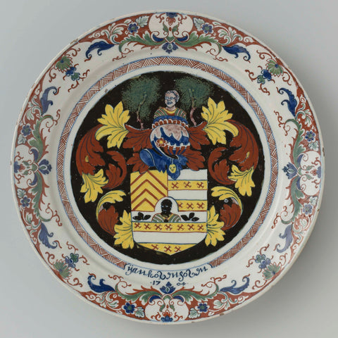 Plate, painted with the coat of arms of IJan Kovenhoven, anonymous, 1704 Canvas Print