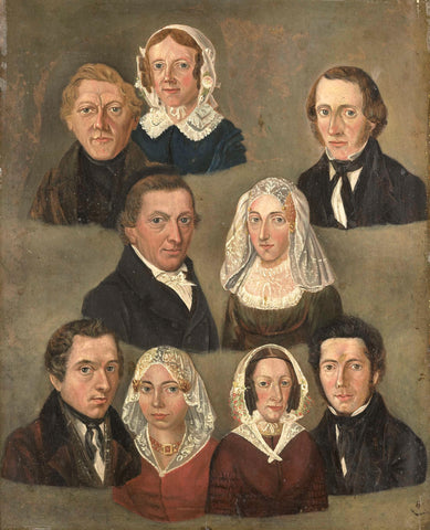 Portrait of the Artist's Parents, Douwe Martens Teenstra and Barber Hindriks Siccama with Members of the Family, Kornelis Douwes Teenstra, 1834 Canvas Print