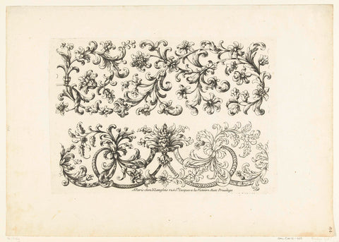 Two friezes with tendrils of rollerwork, leaves and flowers, Paul Androuet Ducerceau, c. 1670 - c. 1685 Canvas Print