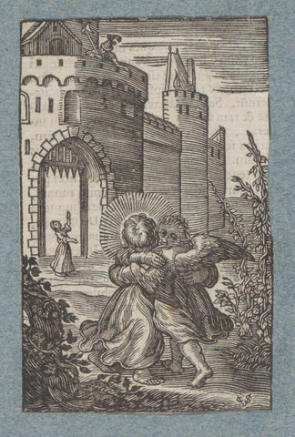 Child and angel embrace each other, Christopher of Sichem (II), 1628 Canvas Print