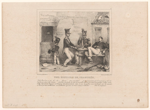 Drie soldaten drinken en vertellen verhalen bij een kroeg, Nicolas Toussaint Charlet, 1834 Canvas Print