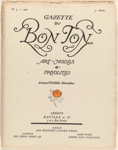 Gazette du Bon Ton. Art - Modes & Frivolités, 1920, 3rd Year, No. 4, Lucien Vogel, 1920 Canvas Print