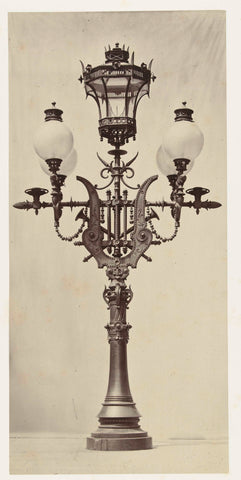 Floor lantern with four large glass spheres and a central lantern, the bronze frame is decorated, Louis-Emile Durandelle, c. 1878 - c. 1881 Canvas Print