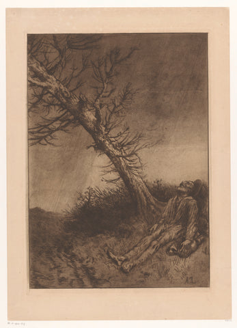 Died old man under a tree, Alphonse Legros, 1852 - 1875 Canvas Print