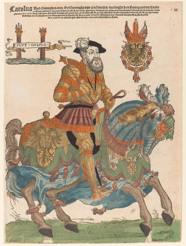 Portrait of Charles V on horseback, Cornelis Anthonisz. (manner of), 1555 - 1558 Canvas Print