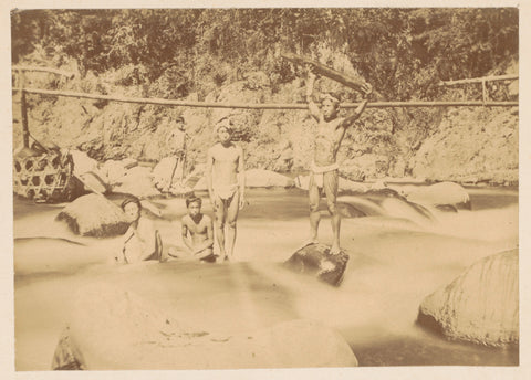 Bathing boys in a river in Japan, anonymous, 1884 Canvas Print