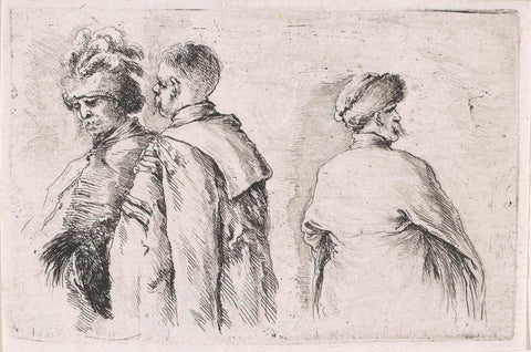 Three Hungarian men with moustaches, two of whom are seen on the back, Stefano della Bella, 1620 - 1664 Canvas Print