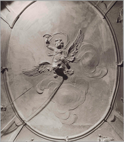 Detail of ceiling with Ganymede on the eagle, during restoration, 1982 Canvas Print