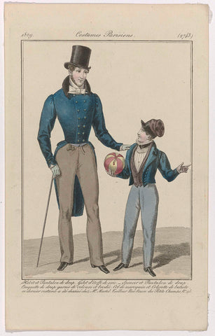 Journal des Dames et des Modes, Costumes Parisiens, 15 November 1829, (2743): Habit et Pantalon de drap (...), anonymous, 1829 Canvas Print