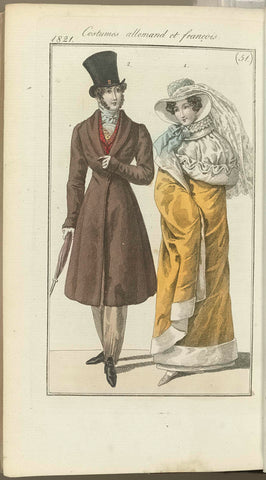 Journal des Dames et des Modes, editie Frankfurt 16 December 1821, Costumes allemand et françois (51), anonymous, 1821 Canvas Print