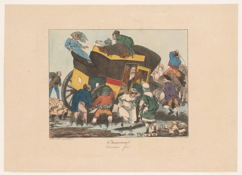 Omnibus with passengers is stuck in the mud, Joseph Ambroise Jobard, after 1826 Canvas Print