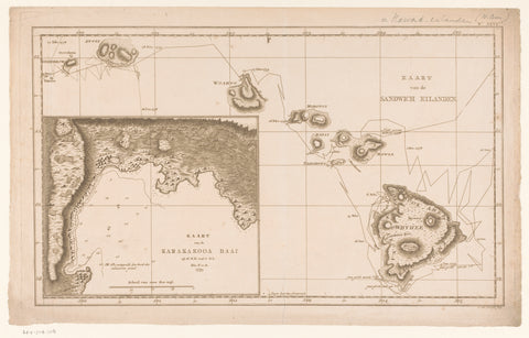 Map of the Sandwich Islands and karakakooa bay, Cornelis van Baarsel, 1780 - 1800 Canvas Print