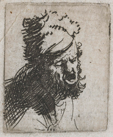 Head of a man in a fur cap, crying out, Rembrandt van Rijn, c. 1629 Canvas Print