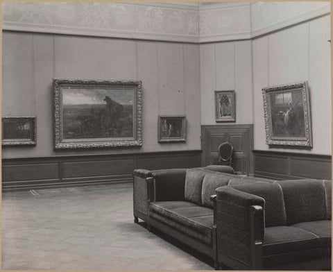 Room with five paintings, on the right a representation of a mother with child, c. 1910 - c. 1930 Canvas Print