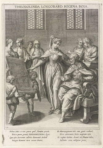 Bekering van de koning van de Lombarden door koningin Theodelinda, Raphaël Sadeler (I), 1615 Canvas Print