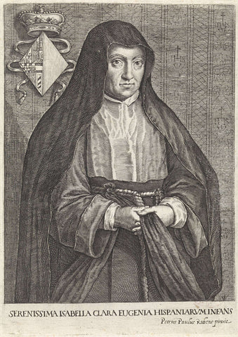 Portrait of Isabella Clara Eugenia, in habit, Crispijn van de Passe (II), 1604 - 1670 Canvas Print