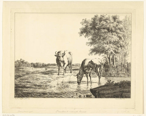 Two cows in a pond, Ernst Willem Jan Bagelaar, 1814 Canvas Print