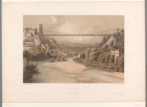 View of the large suspension bridge in Fribourg, Eugène Cicéri, 1859 Canvas Print