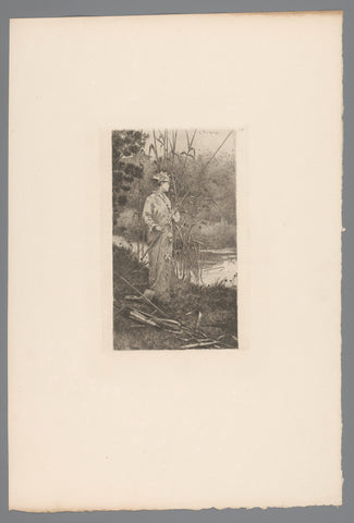 Woman to fishing, Édouard Toudouze, 1881 Canvas Print