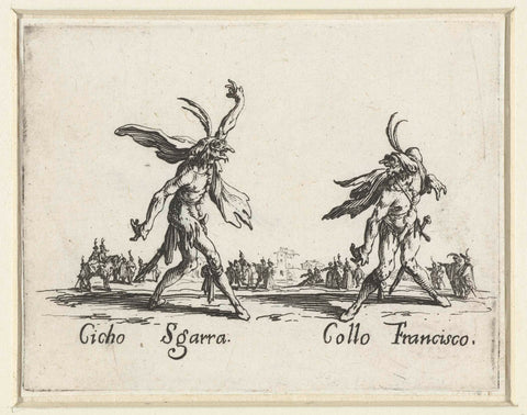 Two street artists as Cicho Sgarra and Collo Francisco, Jacques Callot, 1621 - 1622 Canvas Print