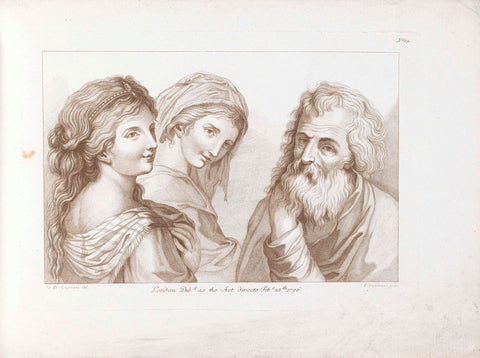 Two young women and an old man, Francesco Bartolozzi, 1796 Canvas Print