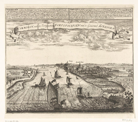 View of Nijmegen with the planned fortifications designed by Menno van Coehoorn, 1702, anonymous, 1702 - 1705 Canvas Print