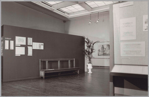 Room with information panels, an openwork drawing and a bench, c. 1985 Canvas Print