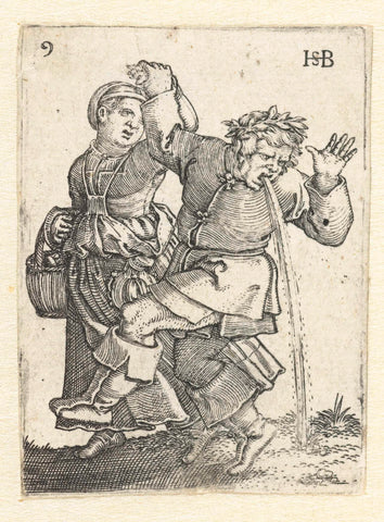 Dancing peasant couple, man surrenders, Hans Sebald Beham, 1537 Canvas Print