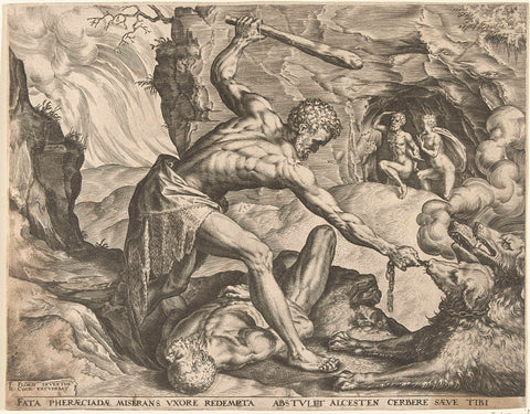 Hercules drags Cerberus out of hell, Cornelis Cort, 1563 Canvas Print