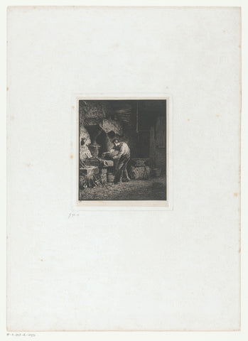 Blacksmith in a forge, Charles Emile Jacque, 1850 Canvas Print