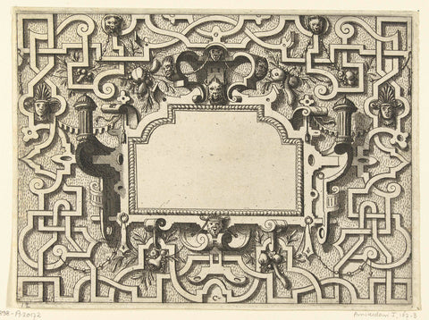 Cartouche surrounded by moresken, Johannes or Lucas van Doetechum, c. 1555 - c. 1560 Canvas Print