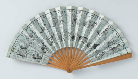 Folding fan with double sheet of paper: on the front an overview of 16 different dances, on the back names 'dance palaces', on a frame of unadorned wood, Albert de la Fizelière, in or after 1850 Canvas Print