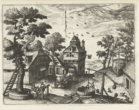 Herberg met waterput, Joannes van Doetechum (I) (attributed to), in or after 1570 - c. 1580 Canvas Print