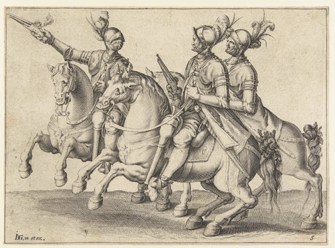 Three Horsemen with Pistols, Jacob de Gheyn (II) (workshop of), 1599 Canvas Print