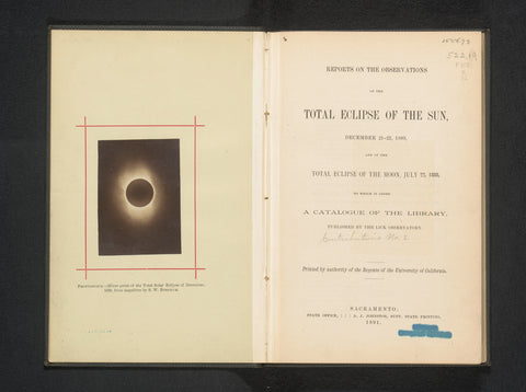 Solar eclipse on December 22, 1889, Sherburne Wesley Burnham, 1889 Canvas Print