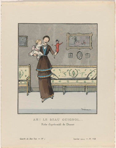 Gazette du Bon Ton, 1914 - No. 1, Pl. VIII: Ah ! Le Beau Guignol (...) / Robe d'après-midi de Doucet., Jacques Drésa, 1914 Canvas Print