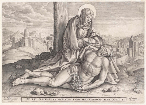 Pieta, Hieronymus Wierix, 1563 - before 1591 Canvas Print