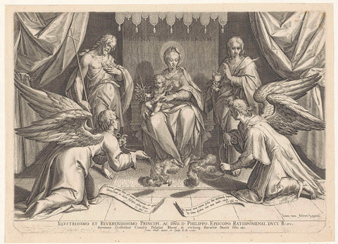 The torooned Mary and the Christ Child, with two saints, Johann Sadeler (I), 1589 Canvas Print